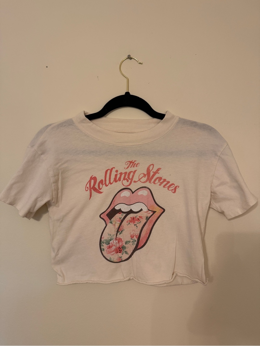 Girls Youth, Treasure & Bond White Crop Tee with Pink Floral Tongue Graphic